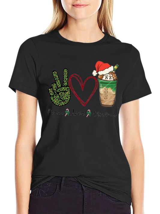 Peace Love Christmas T-Shirt Holiday Festive Wear