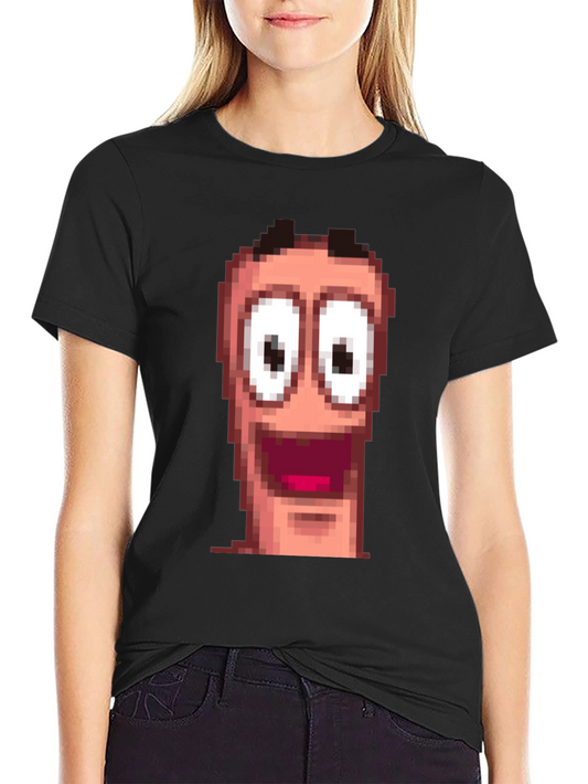 Pixel Worm Face Black T-Shirt