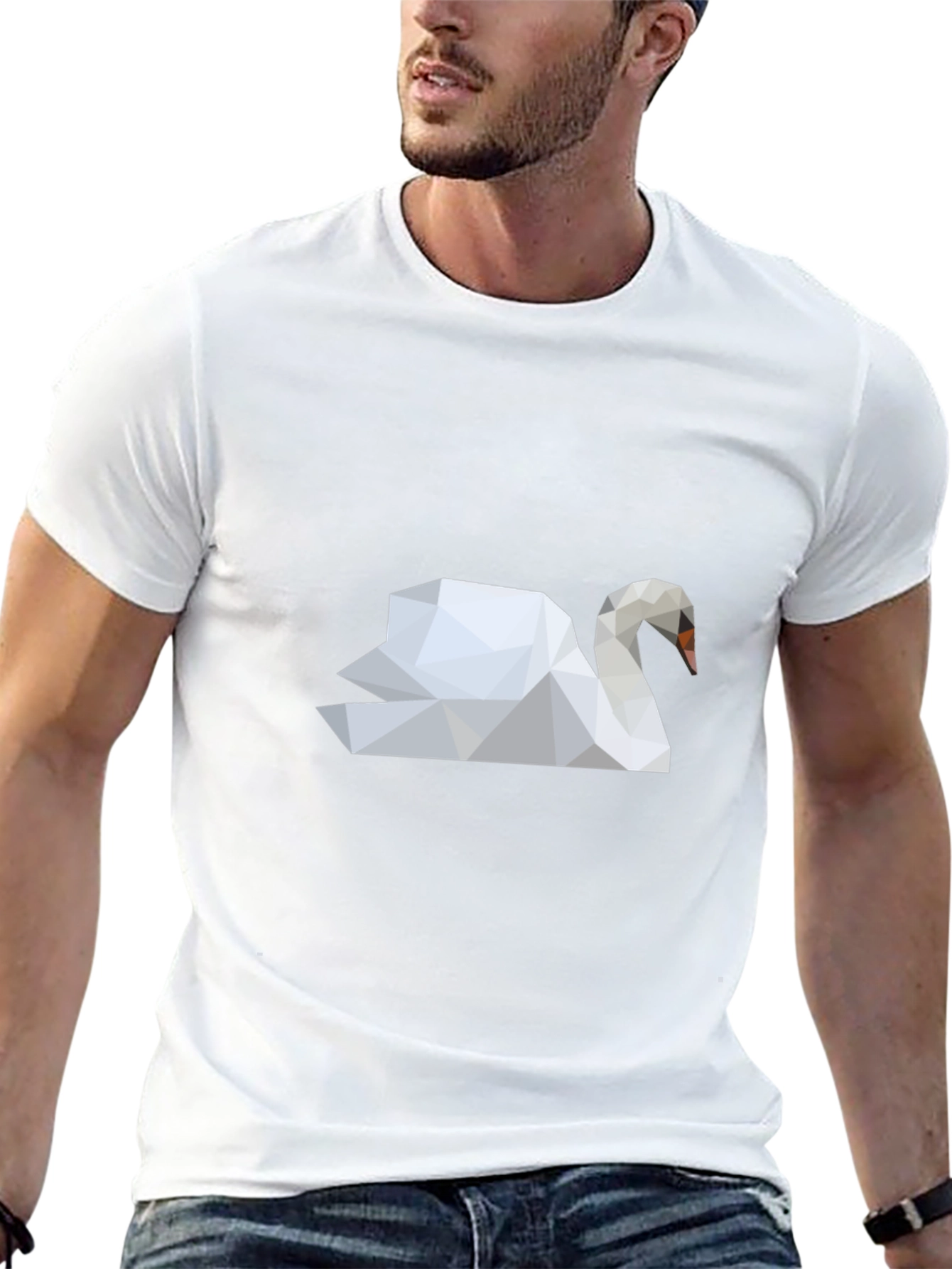 Geometric Swan Graphic Tee - Modern Art Style