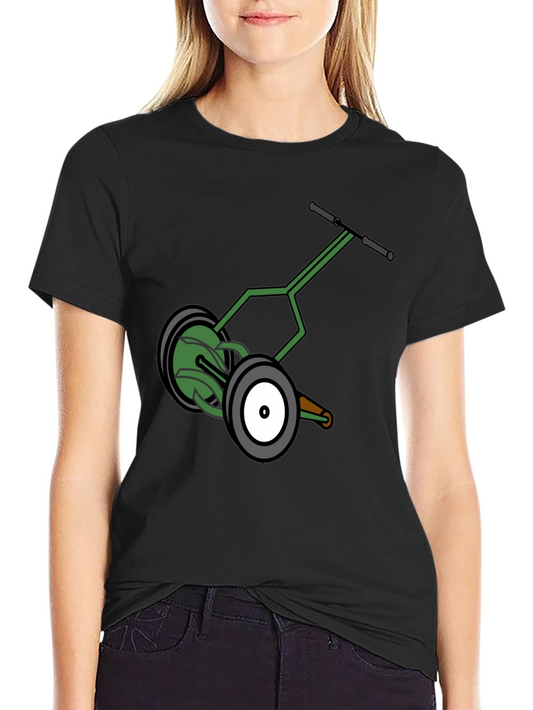 Retro Reel Mower Graphic Tee - Black Cotton Blend Shirt