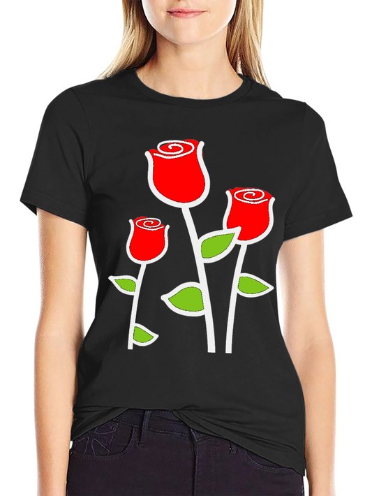 Black T-Shirt with Red Rose Graphic