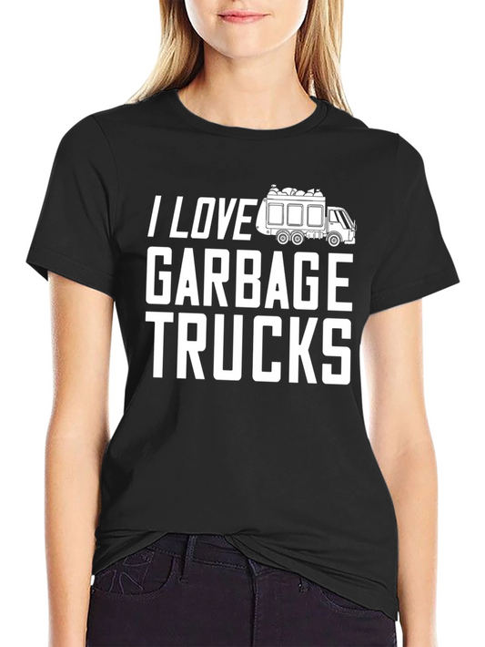 I Love Garbage Trucks T-Shirt - Black Cotton Blend Tee