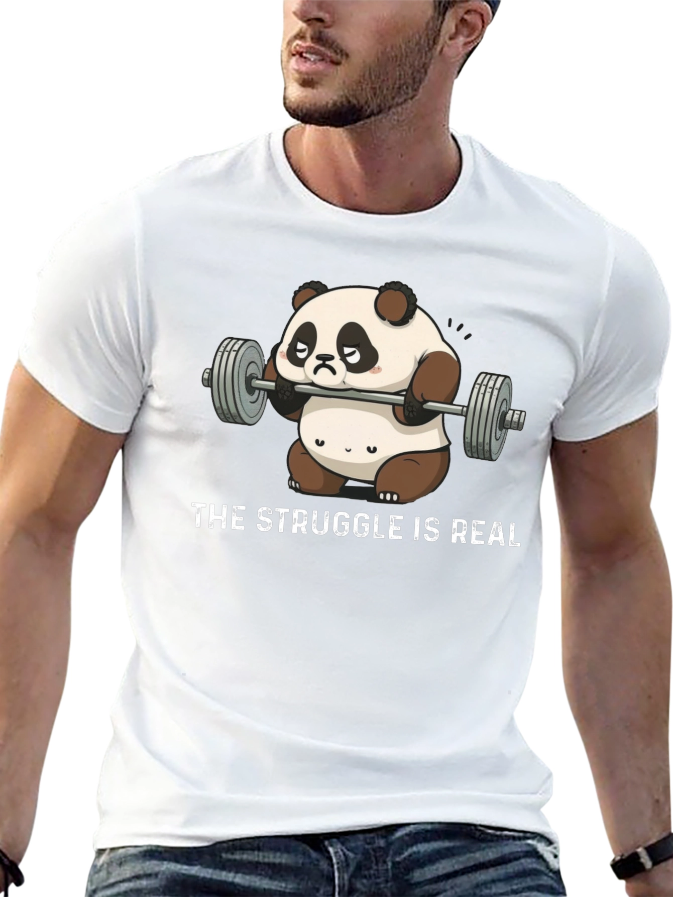 The Struggle is Real Panda Weightlifting Graphic T-Shirt