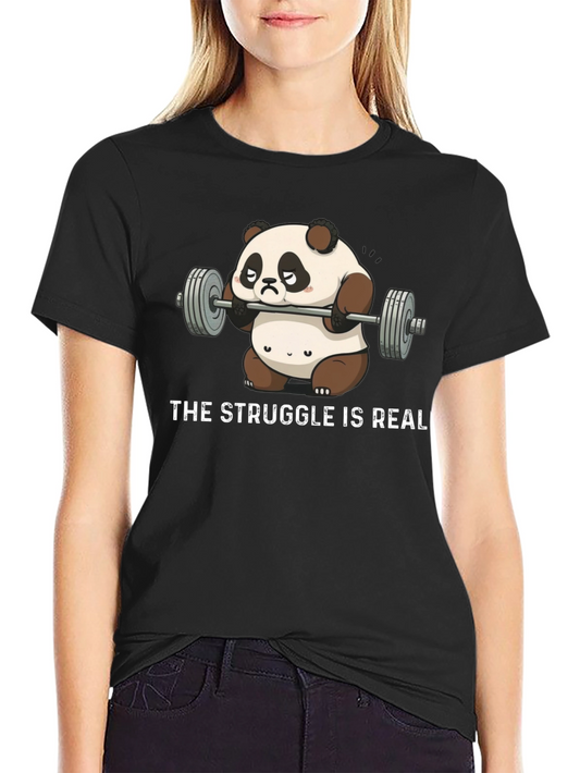 The Struggle is Real Panda Weightlifting Graphic T-Shirt