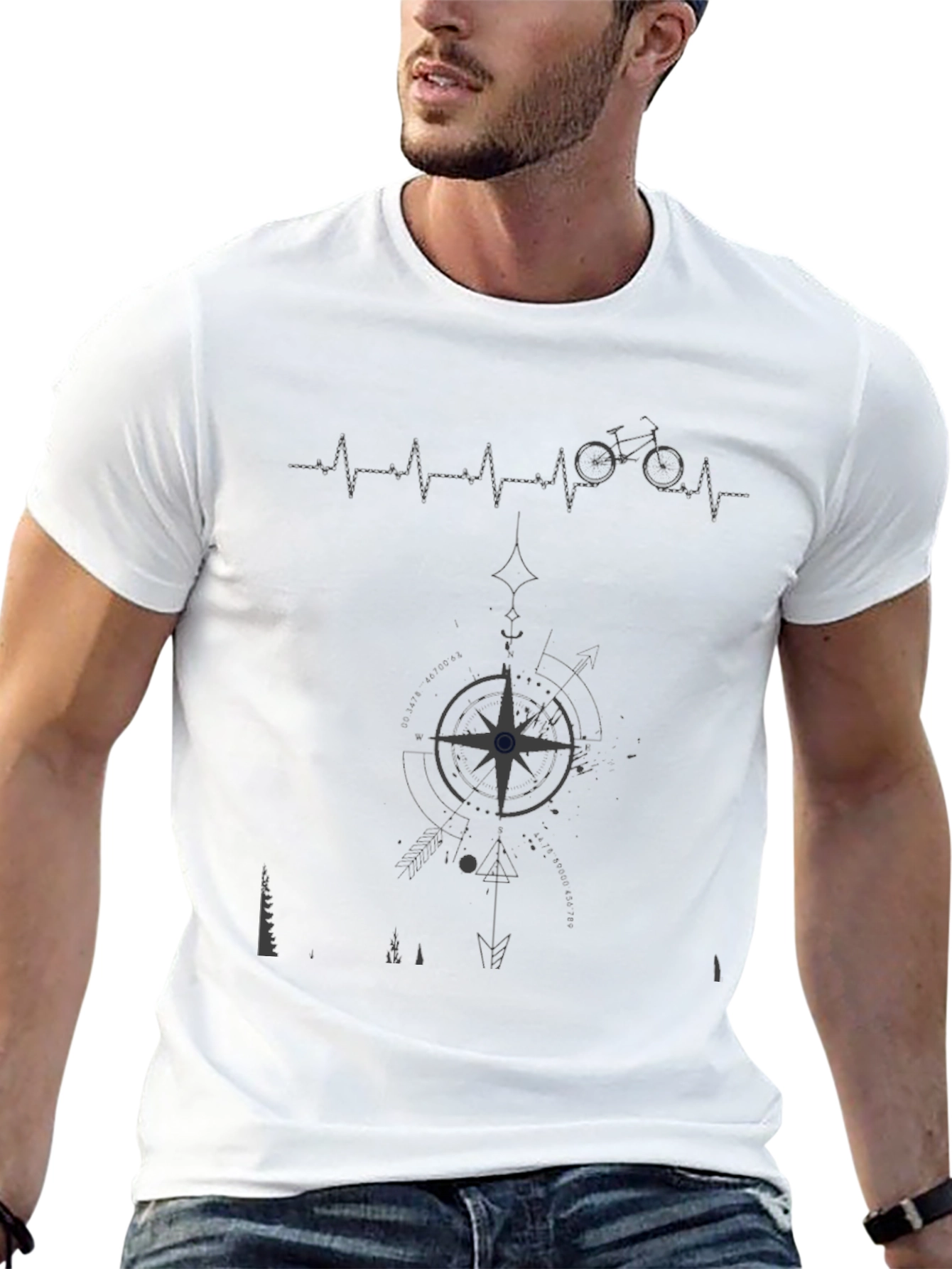 Mens Graphic Tee - Biking Compass Design