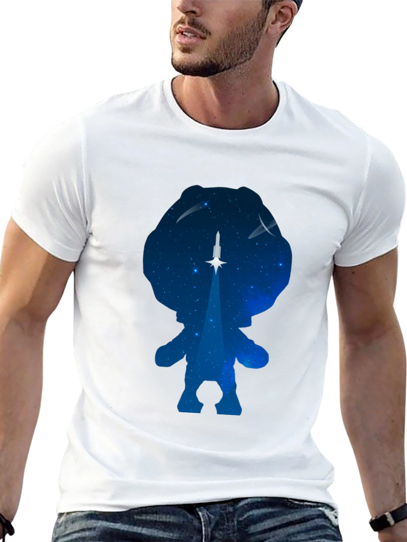 Astronaut Silhouette Rocket Launch Black T-Shirt