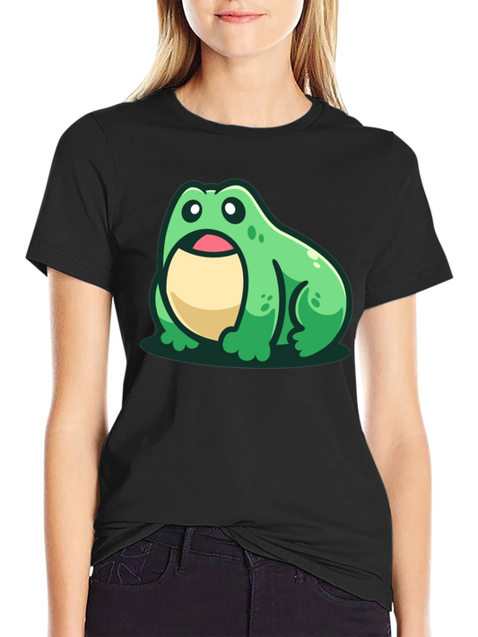 Cute Frog Graphic Tee - Black Cotton T-Shirt