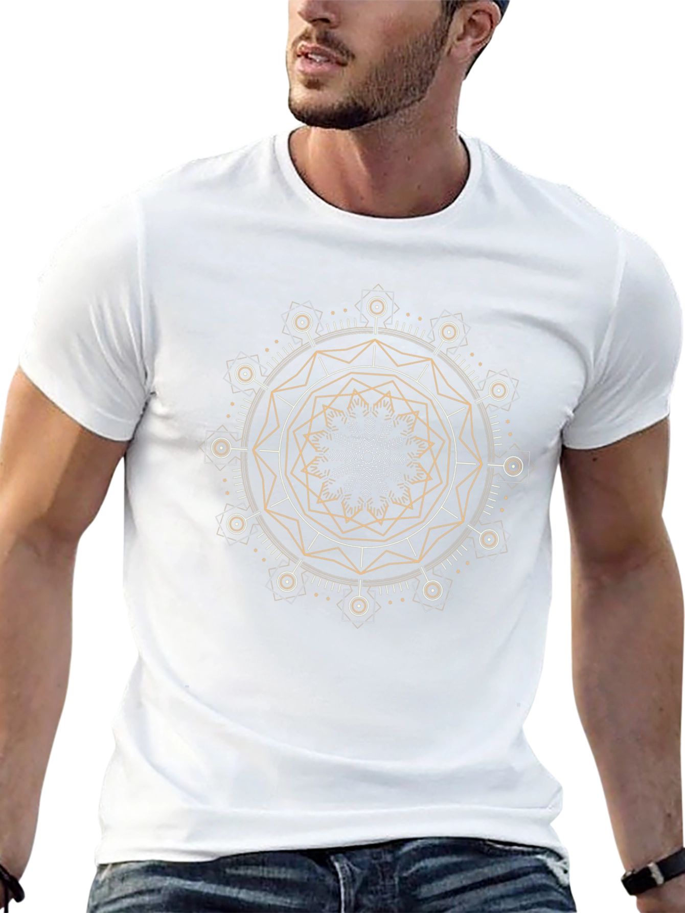Geometric Mandala Graphic Print Black T-Shirt