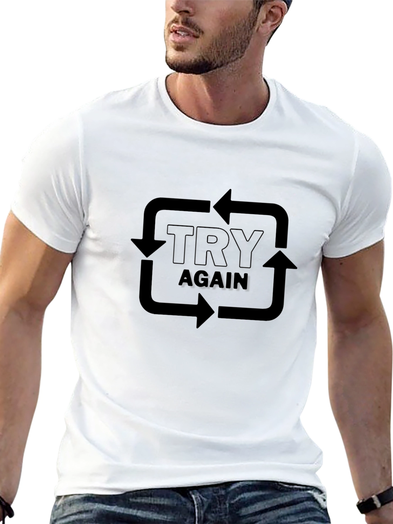 Try Again Black Graphic Tee | Motivational Mens T-Shirt