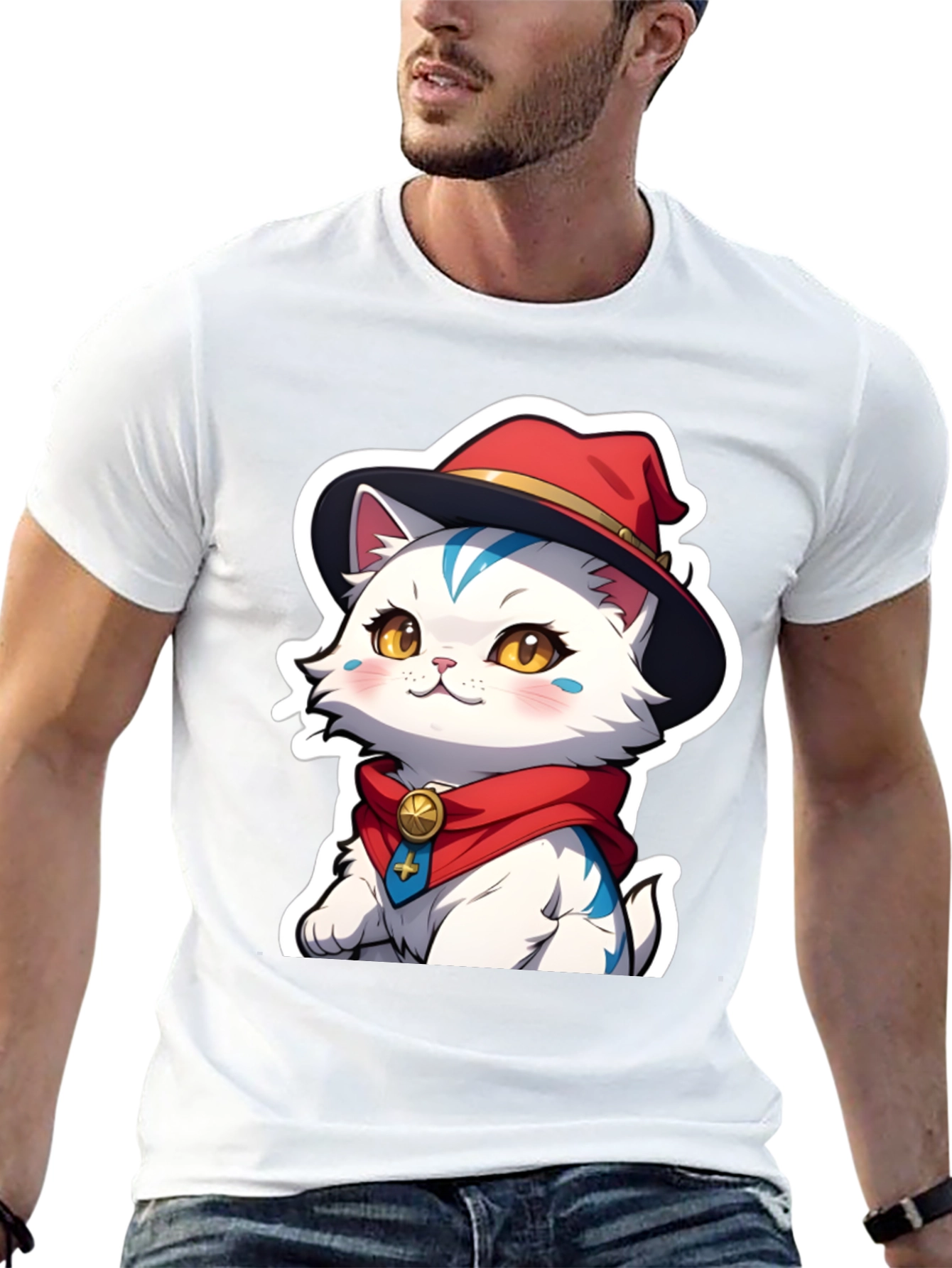 Cute Anime Cat Graphic T-Shirt