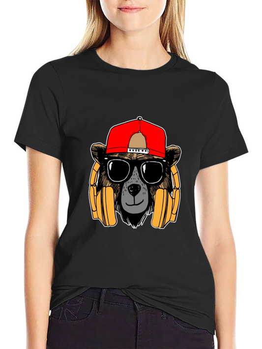 Bear with Headphones Graphic T-Shirt