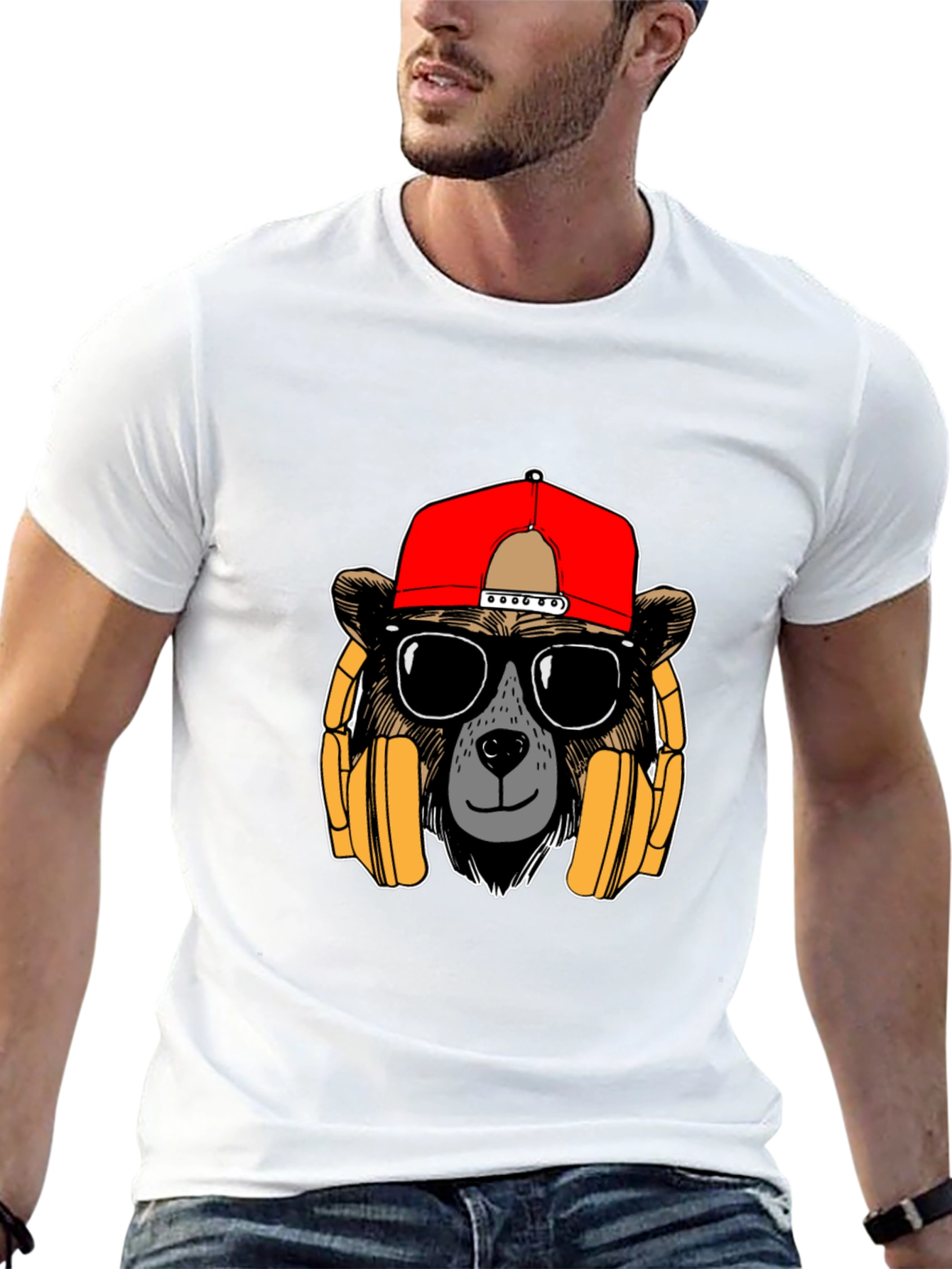 Bear with Headphones Graphic T-Shirt