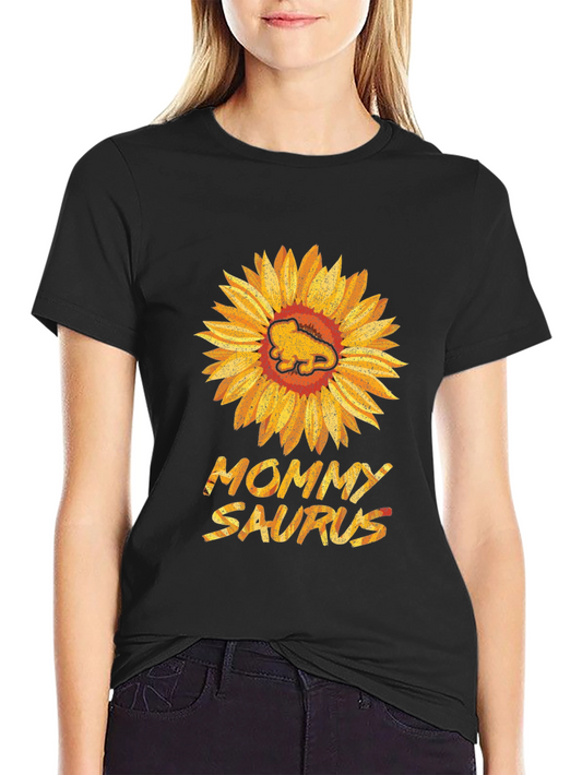 Mommy Saurus Sunflower Black T-Shirt