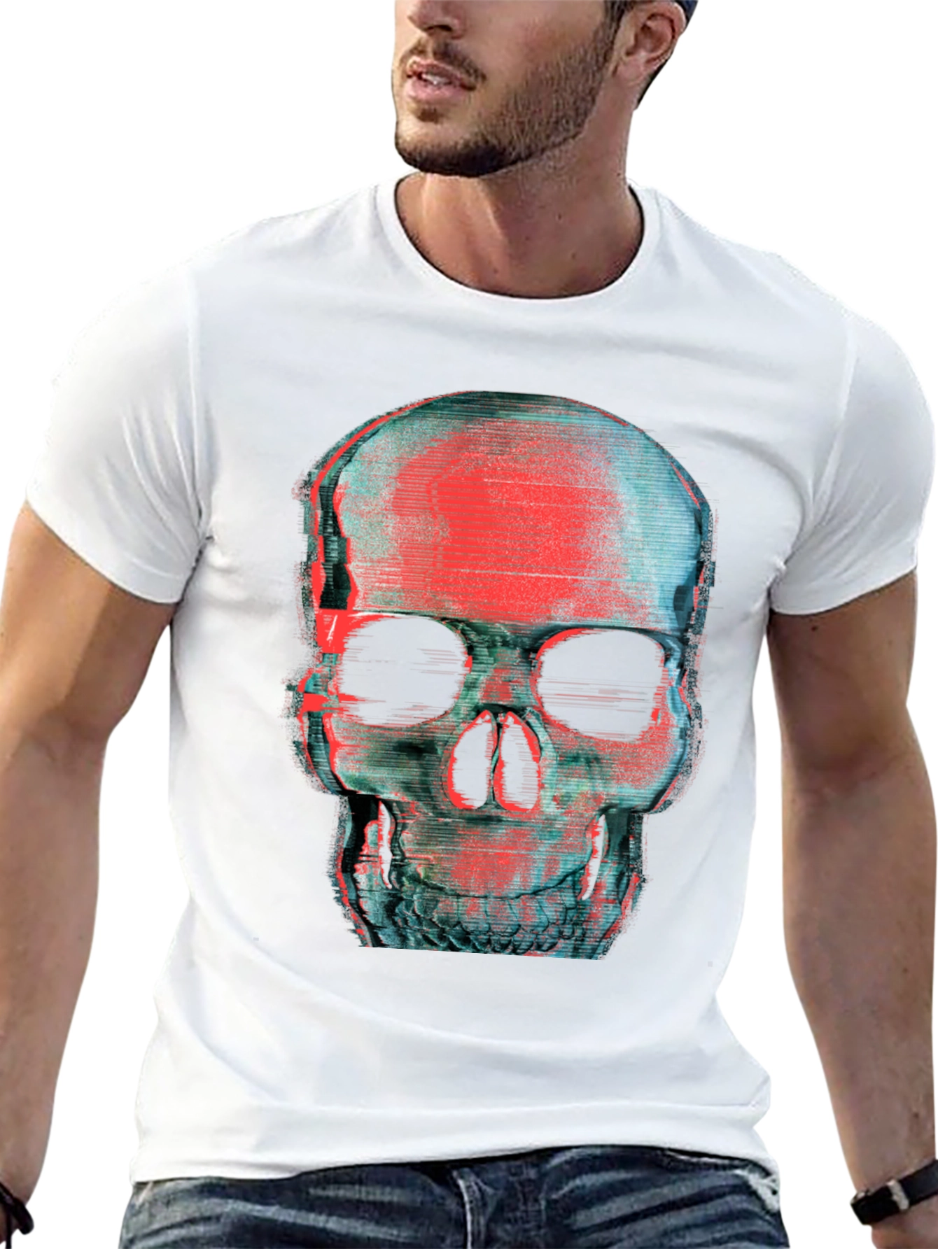 Glitch Skull Graphic T-Shirt - Black