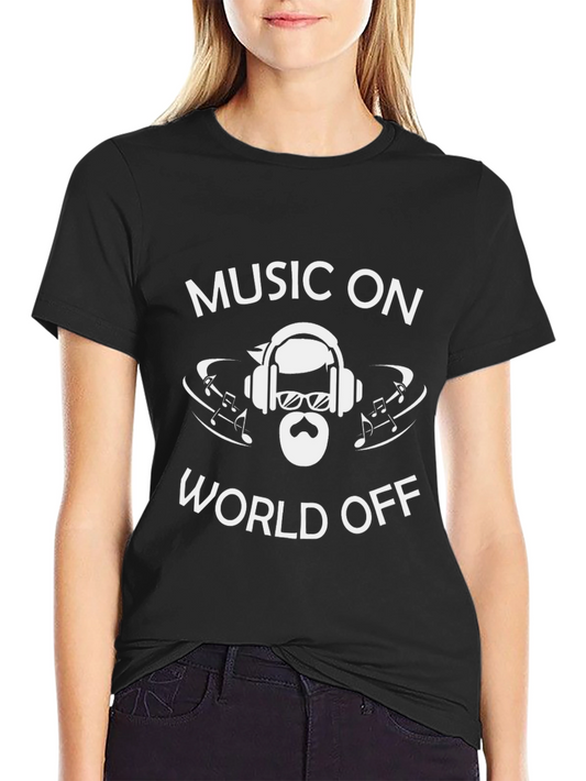 Music On World Off Black Graphic Tee