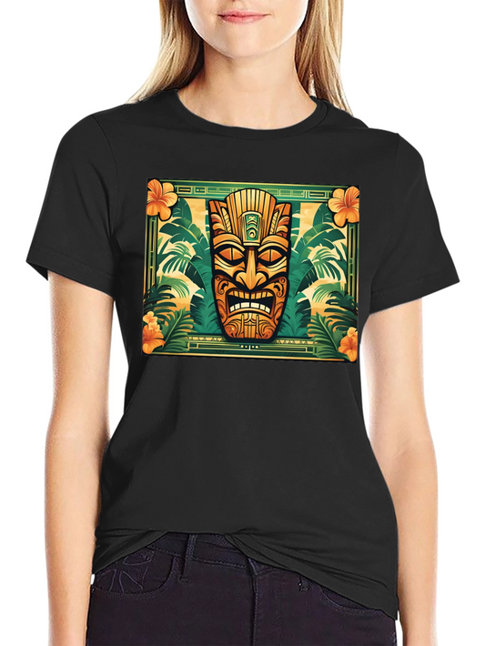 Tropical Tiki Mask Graphic Tee - Black