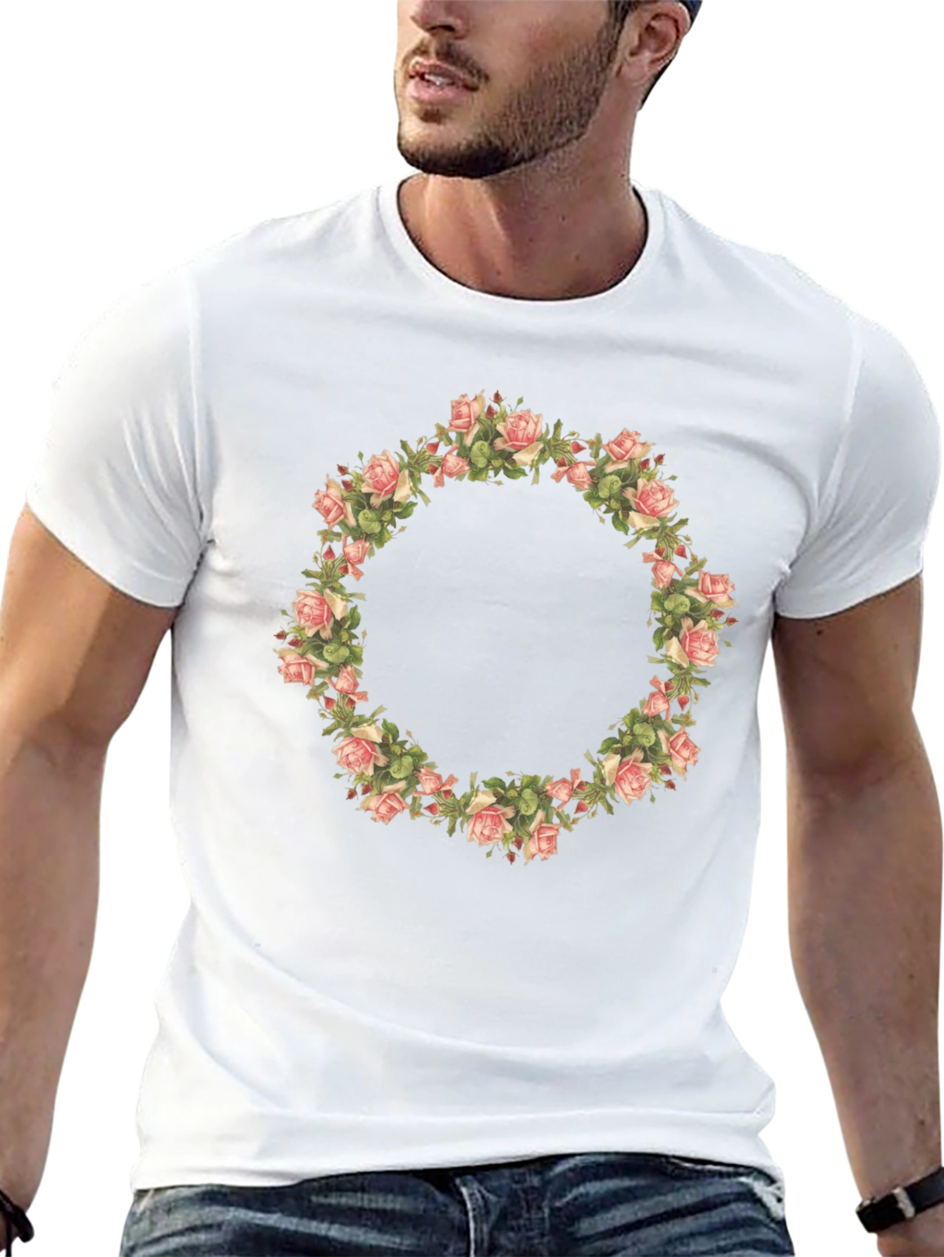 Floral Wreath Graphic Tee - Black