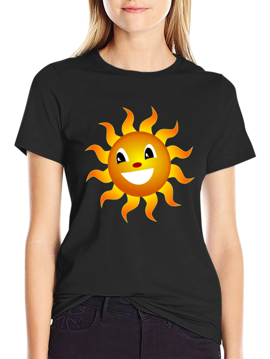 Smiling Sun Graphic Tee - Black Cotton Blend Shirt