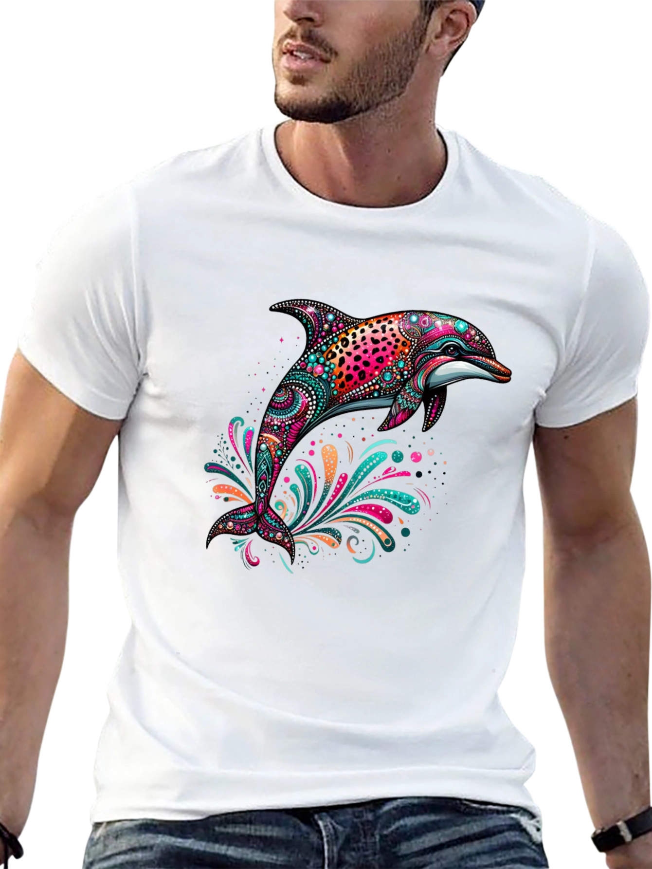 Dolphin Art Print Black Tee