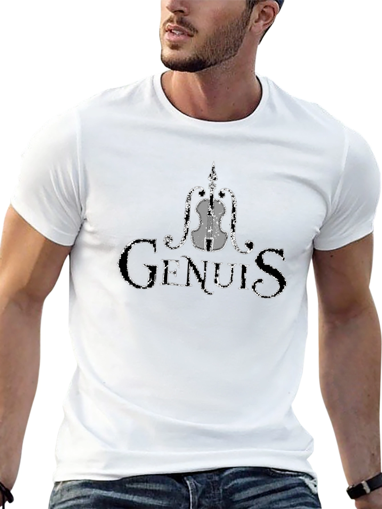 Violin Genius Graphic T-Shirt - Black
