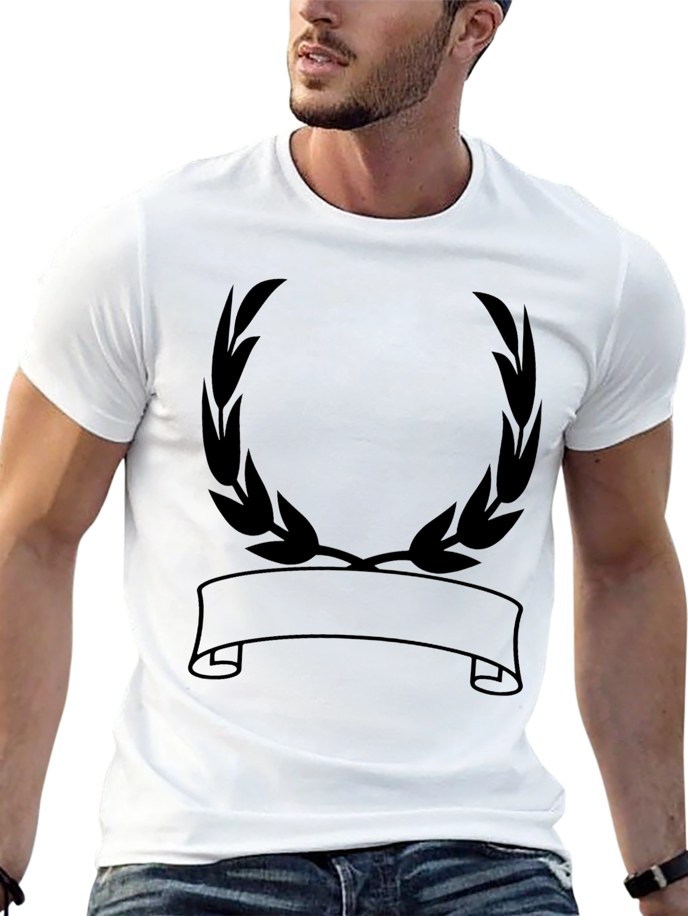 Black Graphic Tee - Laurel Wreath Banner Design