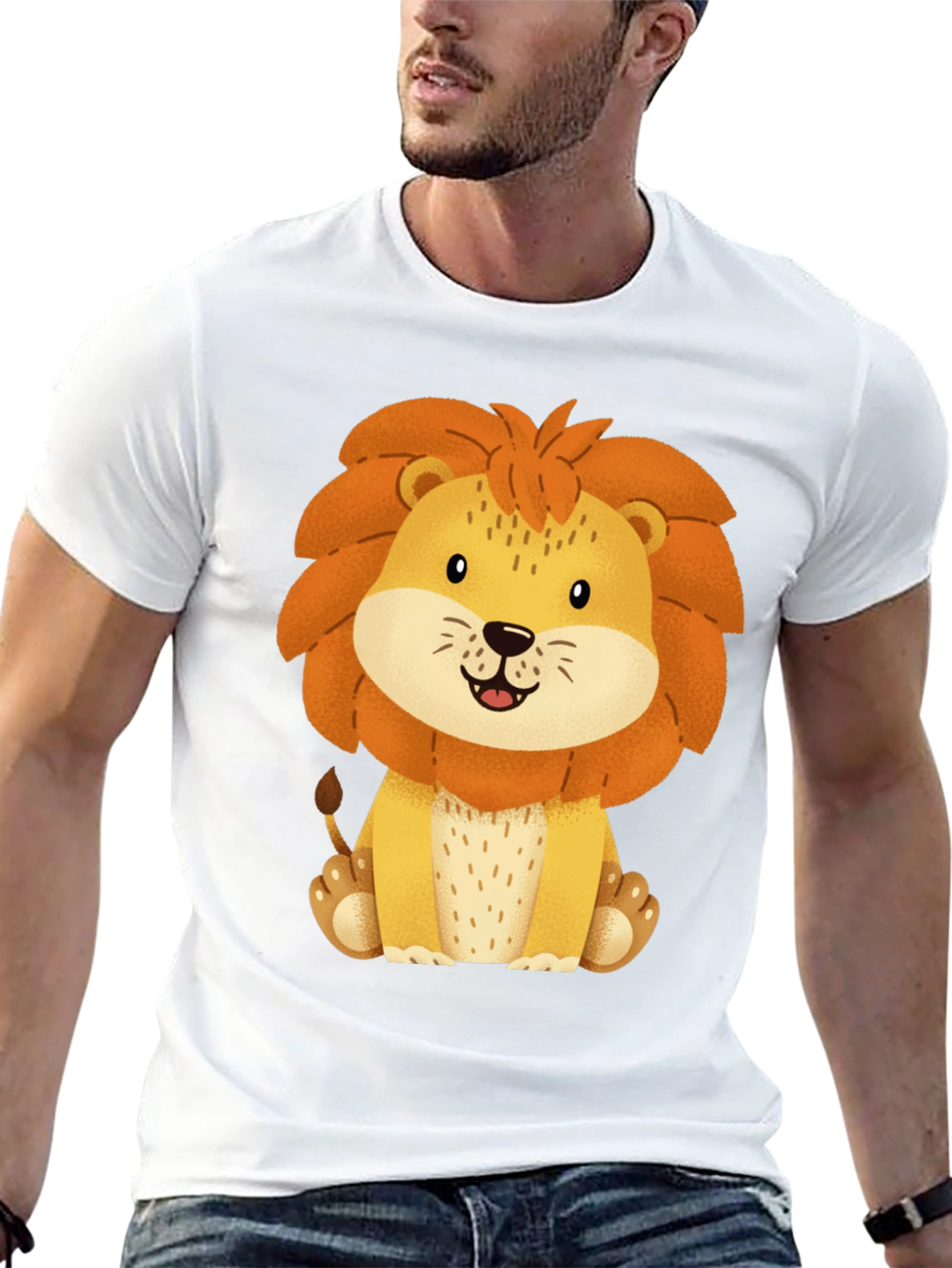 Cute Lion Graphic Tee - Black Cotton T-Shirt
