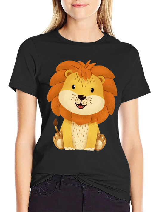 Cute Lion Graphic Tee - Black Cotton T-Shirt