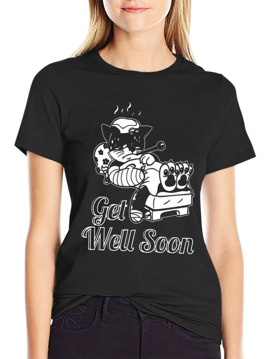 Get Well Soon T-Shirt - Funny Sick Cat Design