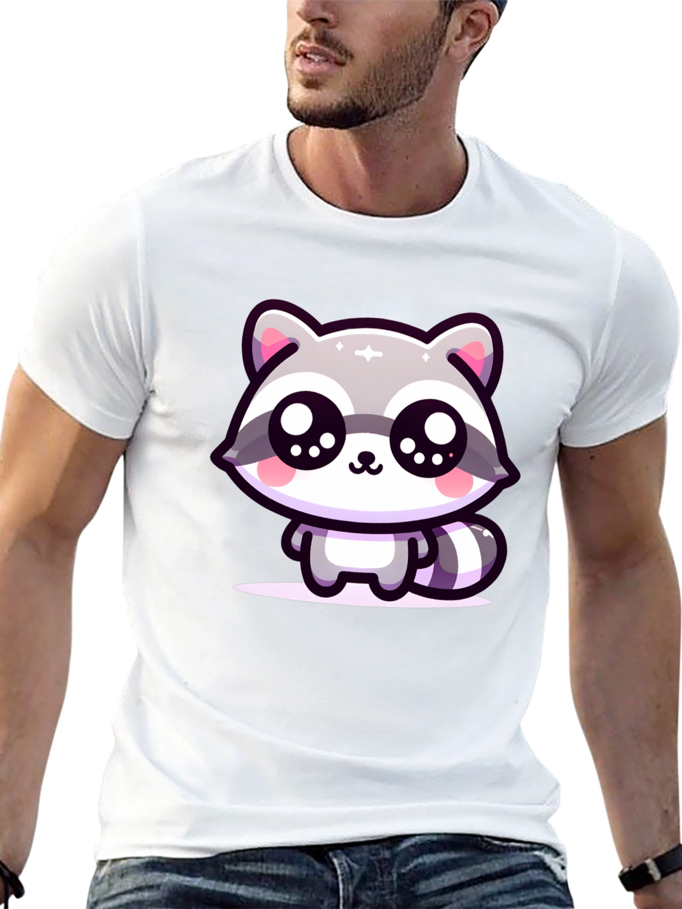 Cute Raccoon Graphic Black T-Shirt