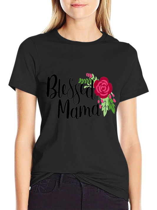 Blessed Mama Floral Graphic Black T-Shirt