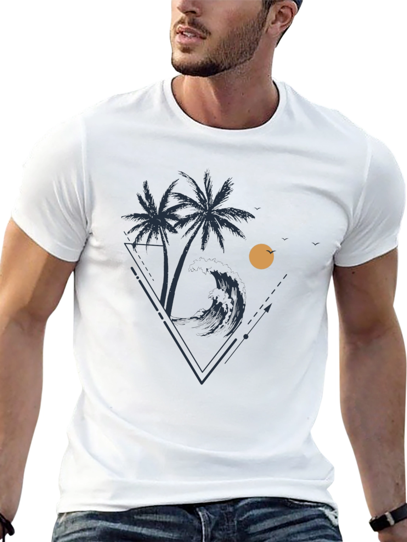 Tropical Palm Tree Wave Graphic T-Shirt