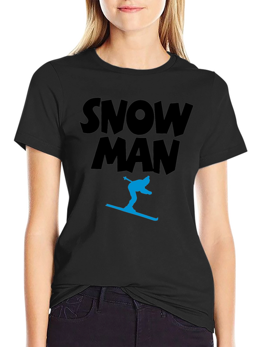 Snow Man Skiing Black T-Shirt