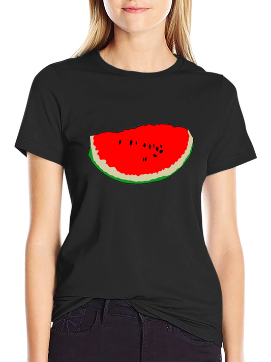 Watermelon Slice Graphic Tee - Black Cotton T-Shirt