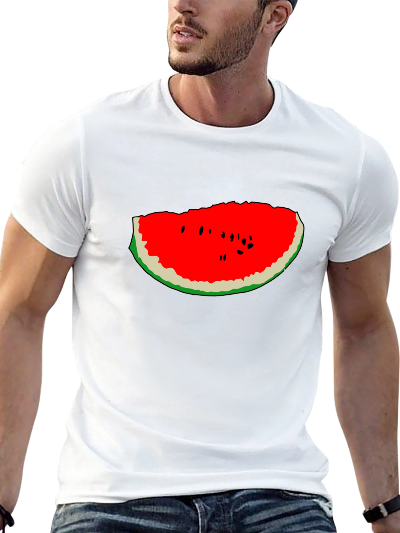 Watermelon Slice Graphic Tee - Black Cotton T-Shirt