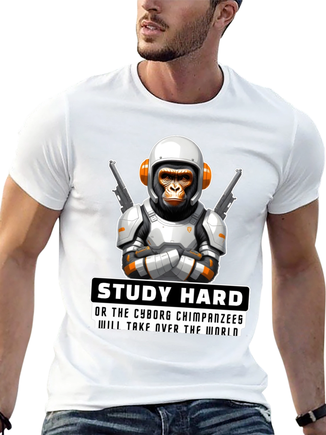 Study Hard Cyborg Chimps T-Shirt