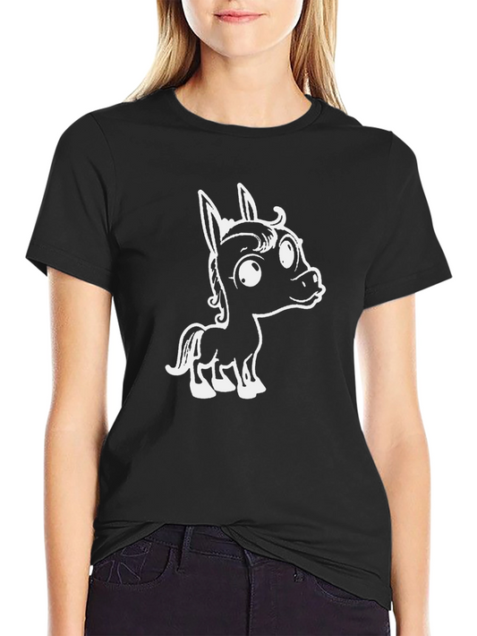 Cartoon Horse Graphic Tee - Black