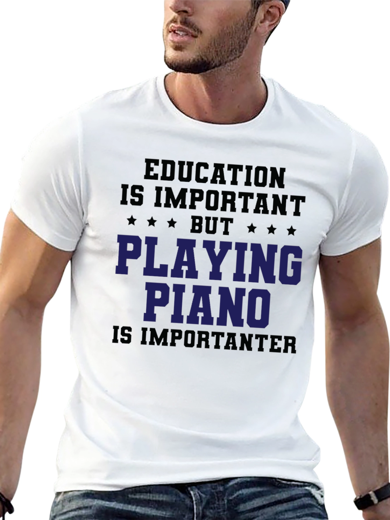 Education vs. Piano T-Shirt - Play Hard!