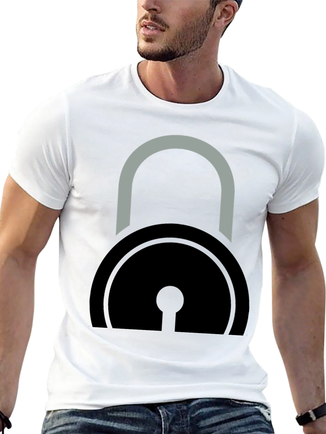 Black T-Shirt with Padlock Graphic