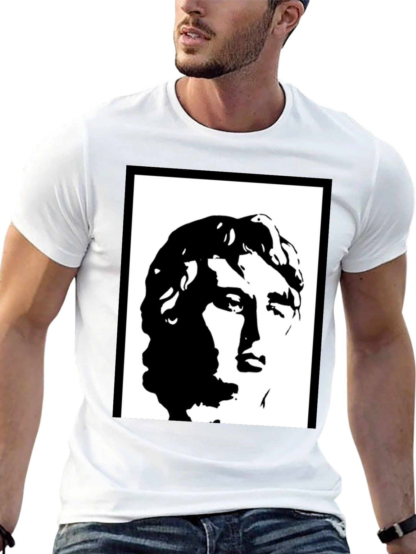 Black Graphic Tee - Statue Portrait Design