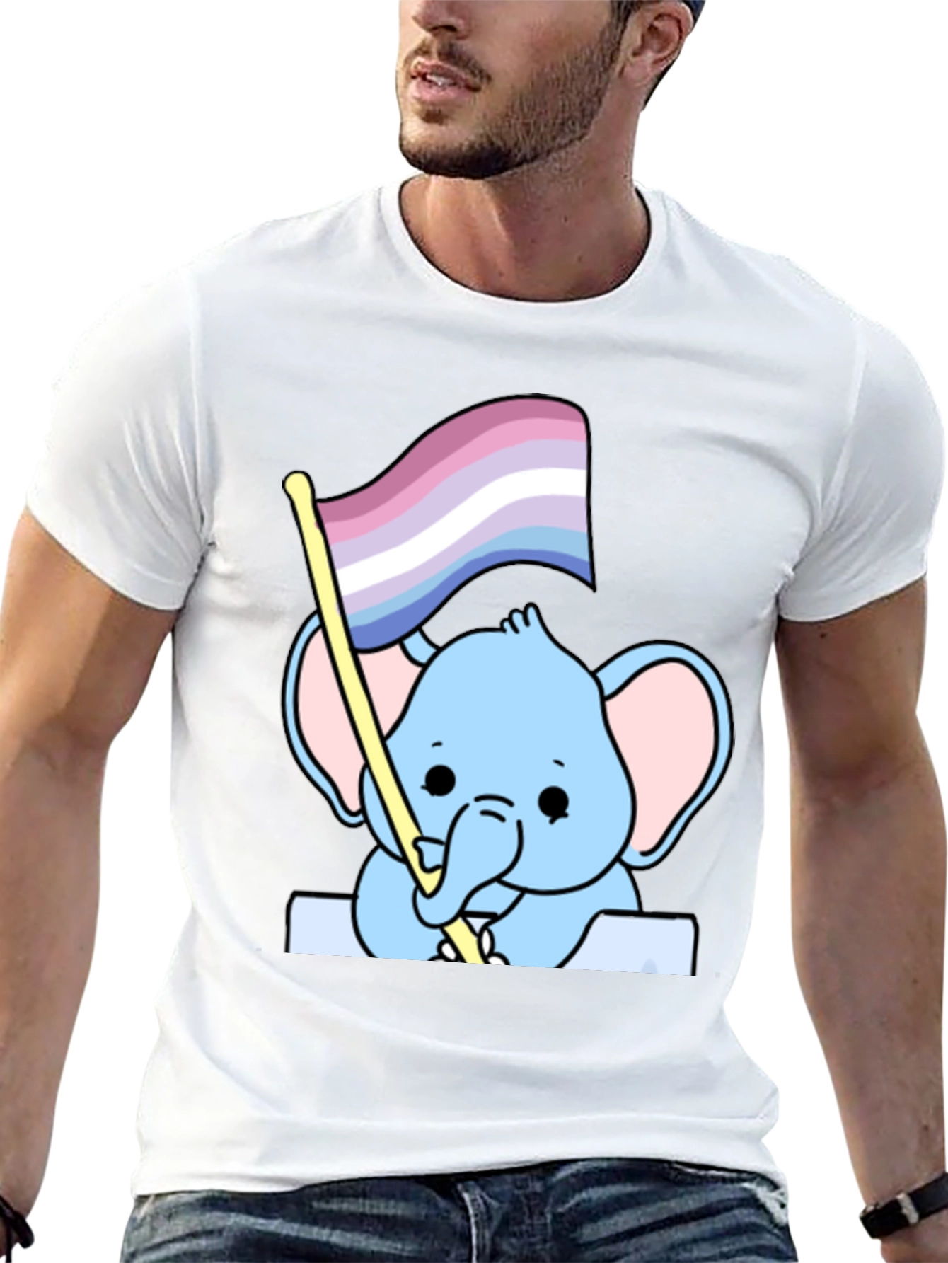 Cute Elephant with Genderqueer Pride Flag T-Shirt