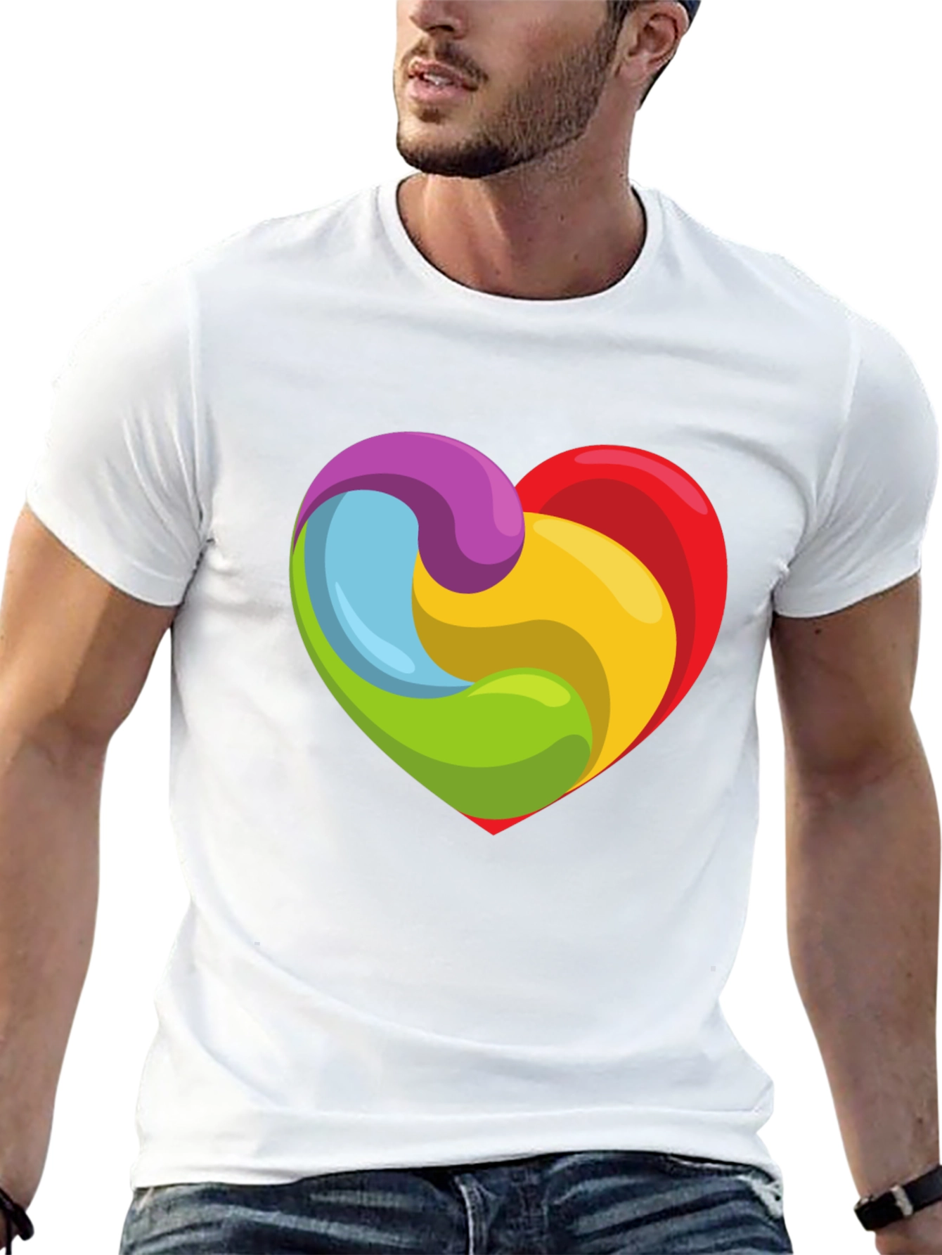 Rainbow Heart Swirl Graphic Black T-Shirt