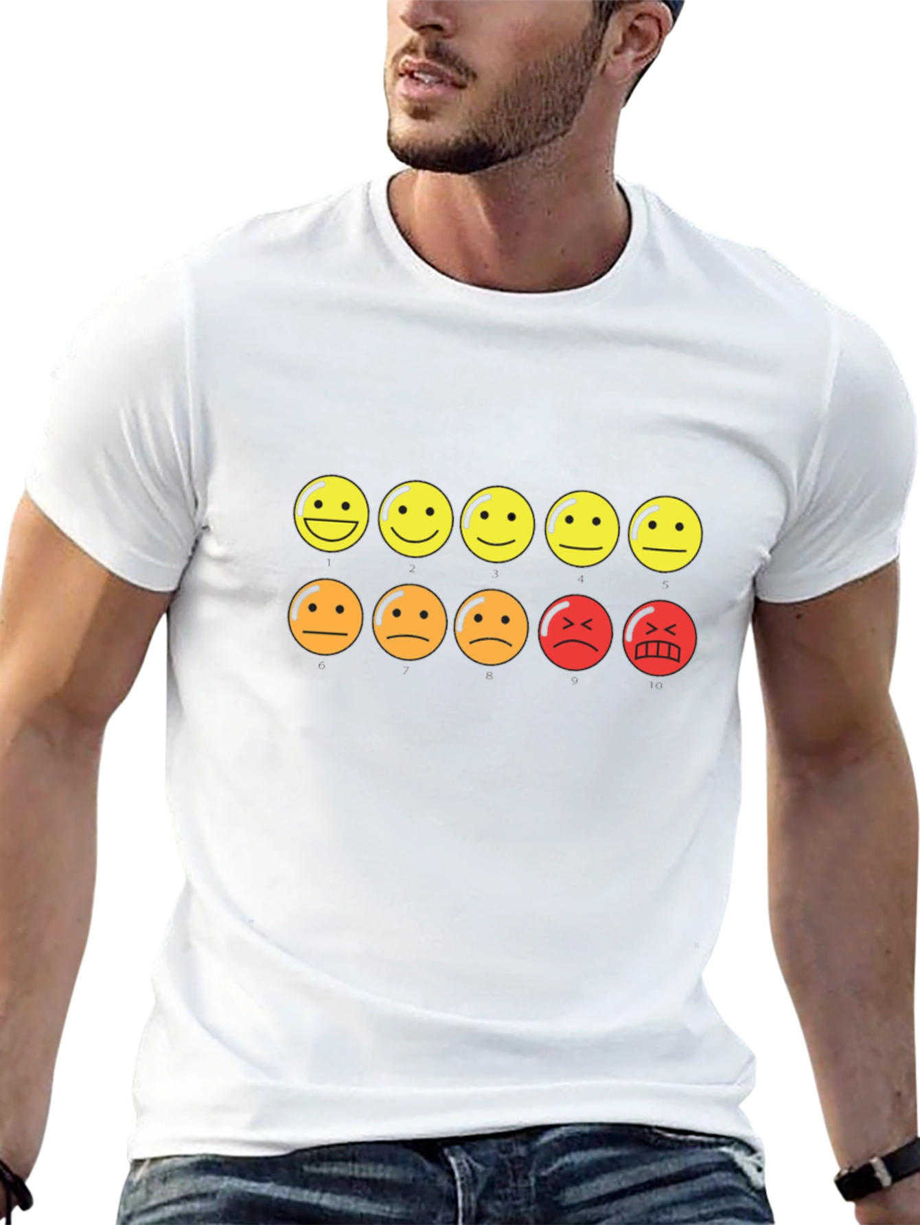 Mood Rating Smiley Face Graphic Tee - Black Cotton
