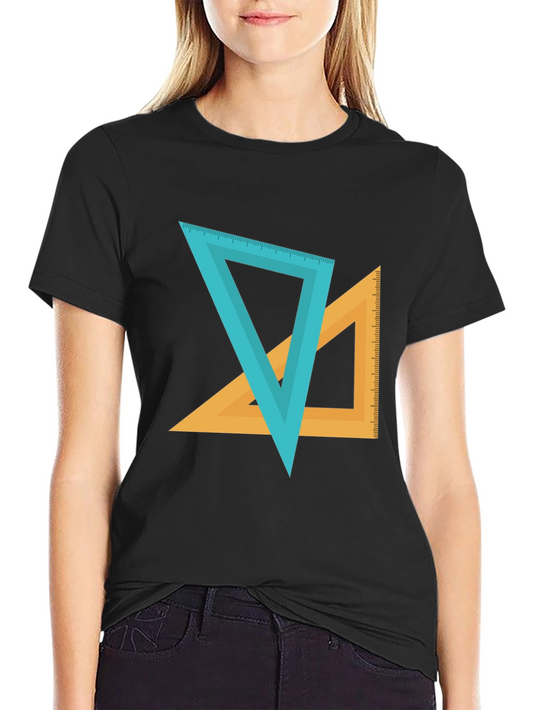 Geometric Triangles Graphic Tee - Black Cotton Blend Shirt