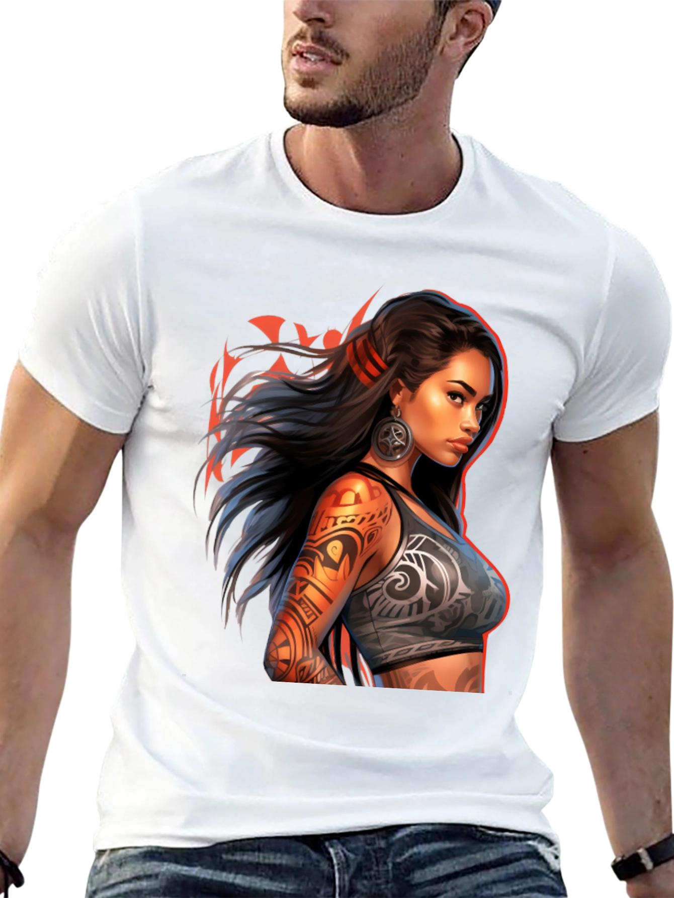 Tribal Tattoo Woman Graphic Tee - Black