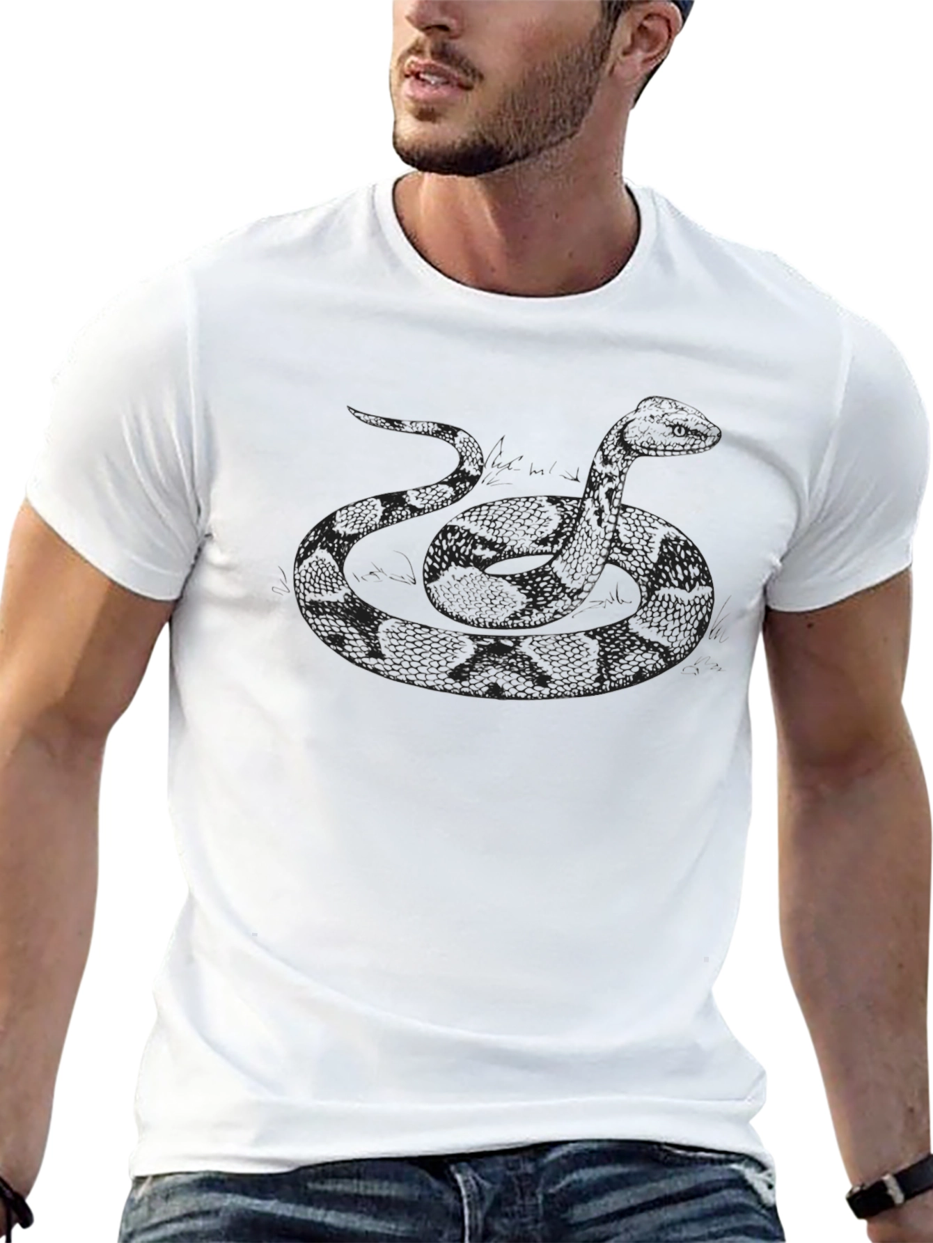Snake Graphic Tee - Mens Black Cotton T-Shirt