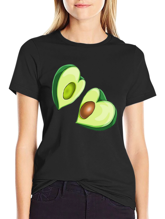 Avocado Heart Graphic Tee - Black Casual T-Shirt