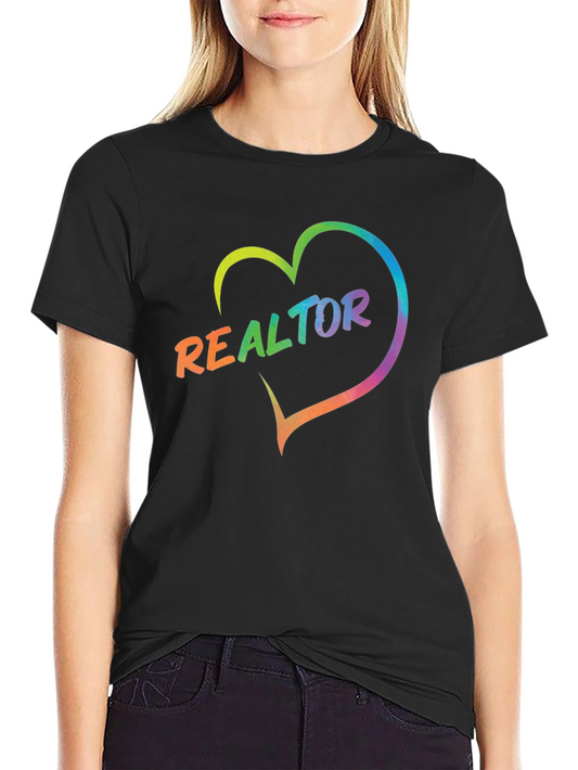 Realtor Rainbow Heart Graphic Tee - Black