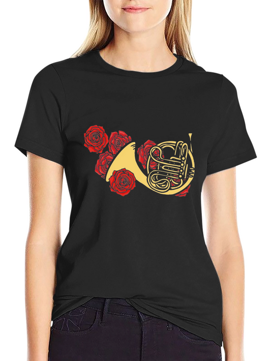 Floral French Horn Graphic Tee - Stylish Musician T-Shirt