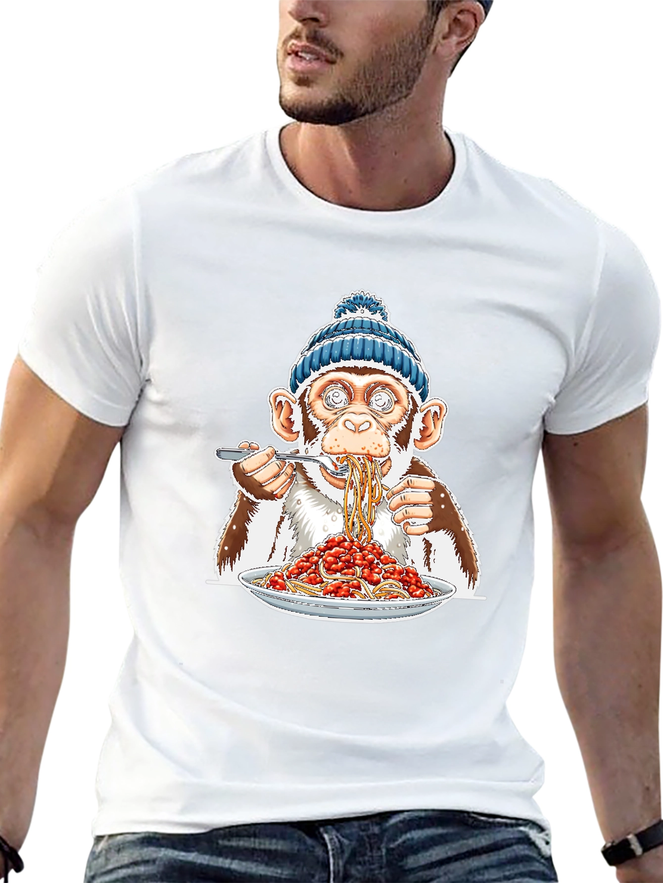 Monkey Eating Spaghetti Graphic T-Shirt