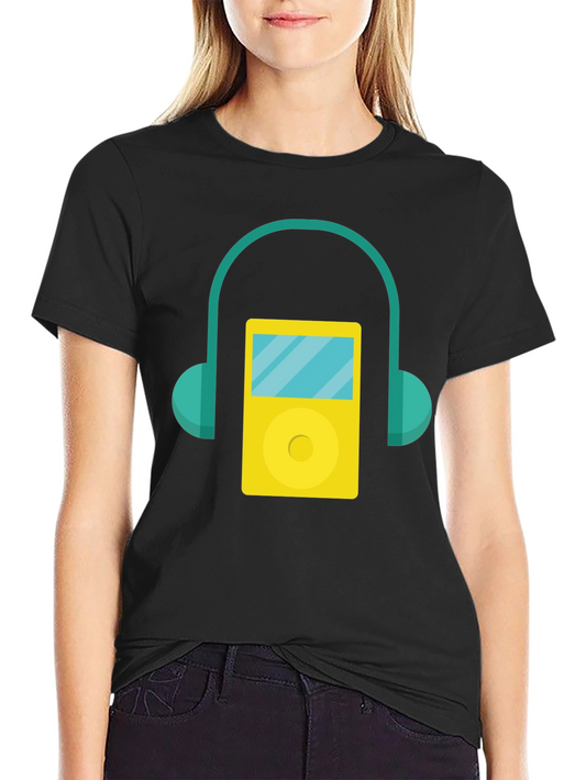 Retro Music Player Graphic Tee - Black Cotton T-Shirt
